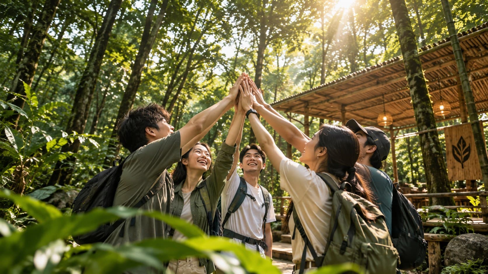 Đội ngũ The Coi cùng giơ tay giữa rừng